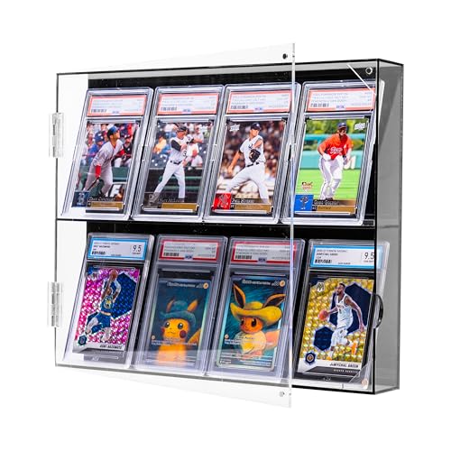YYDS Acrylic Baseball Card Display Case, Clear View, Display for 8 Graded Cards, Wall Mount with UV Protection, Trading Card Display with Magnetic Door for Sports Cards, TCG, PTCG, and PSA, CGC, MTG