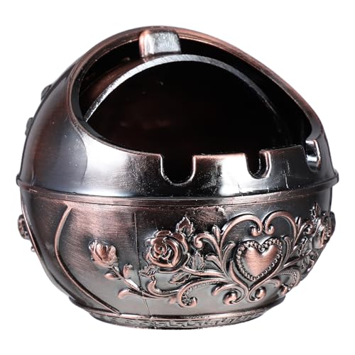 LALADEFIEE Vintage Portable Small Metal Ashtray with Lid, Copper Rose