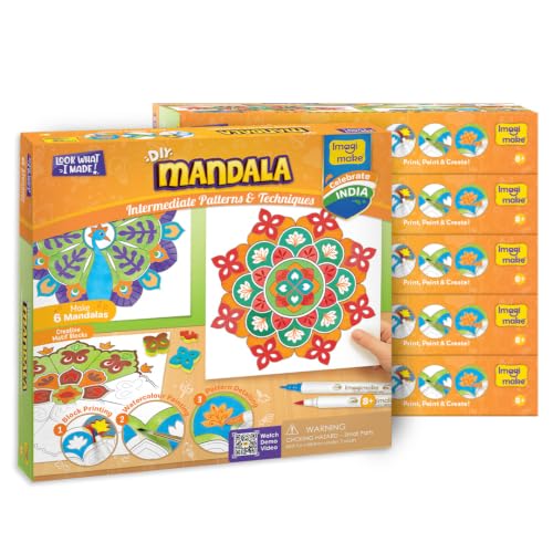 Image of Imagimake DIY Mandala Art Kit | DIY Return Gift - Pack of 6 | Girls Age 8+ | Mandala art kit: 6 projects, 15 motif stamps, 5 dual-tip brush pens & palette; block print, blend & watercolor; girls 9-12