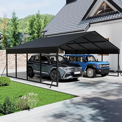 RTDTD 20x20 FT Metal Carport,Heavy Duty Cart Ports Canopy with Corrugated Metal Roof,Metal Car Garage Outdoor Galvanized Car Shelter for Cars, Boats, Pickups and Tractors