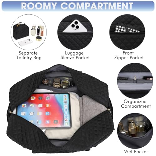 Foto de Bolsa de viaje grande para mujer, bolsa de mano para llevar en la noche, bolsa de viaje de fin de semana con bolsillo húmedo, artículos de tocador para fin de semana, Z-negro-3 piezas, Bolsa de viaje (imagen 4)