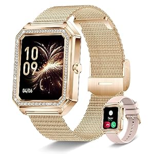 Smartwatch mit Telefonfunktion für Damen,Fitness Tracker 1.59 Zoll Touchscreen Armbanduhr Blutdruckmessung Herzfrequenz Schlafmonitor SpO2, Wasserdicht Schrittzähler Sportuhr für Android iOS,Roségold