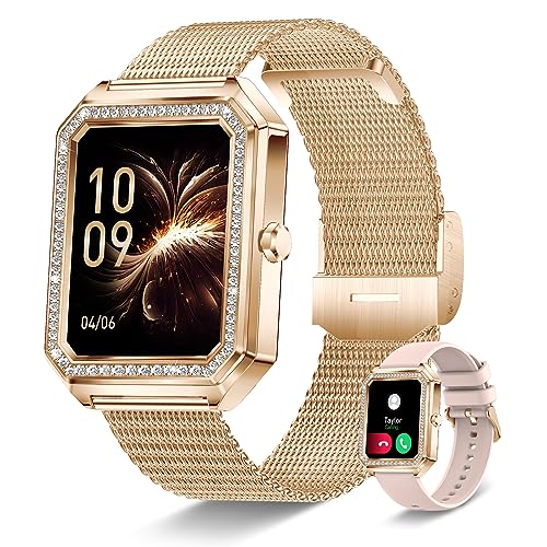 Smartwatch mit Telefonfunktion für Damen,Fitness Tracker 1.59 Zoll Touchscreen Armbanduhr Blutdruckmessung Herzfrequenz Schlafmonitor SpO2, Wasserdicht Schrittzähler Sportuhr für Android iOS,Roségold