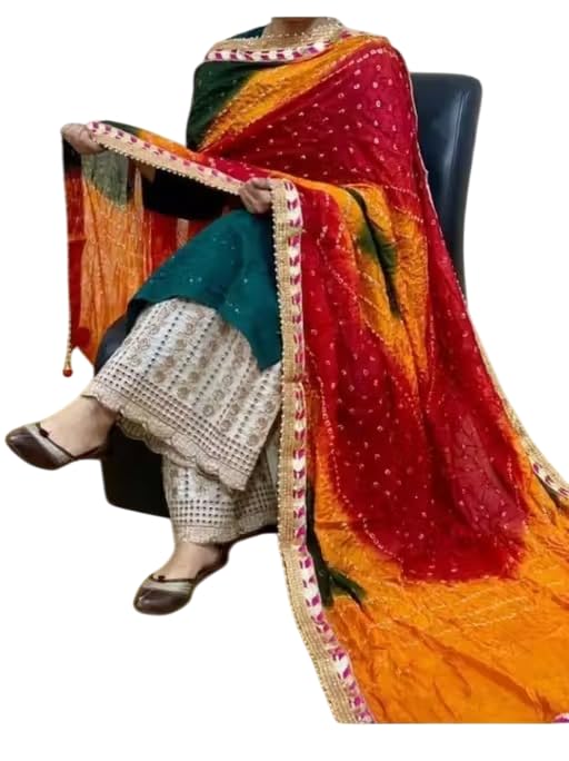 Traditional Bandhani Dupatta with Tassels, Silk Art Blend, Polka Dot Pattern-picture-46