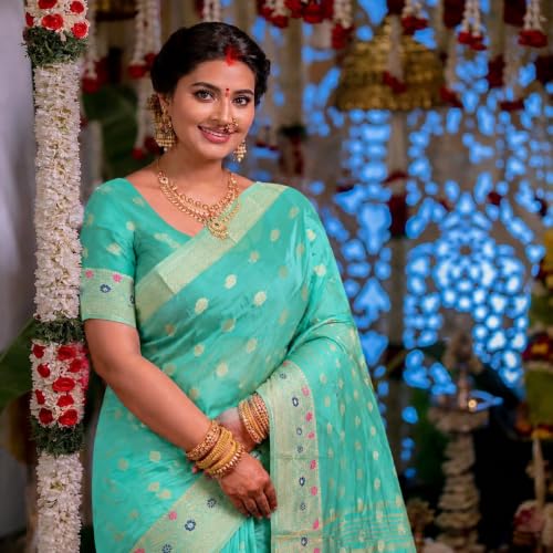 Image of Sarees for Women Wear Organza Silk Banarasi Sari Kanjivaram Pure Paithani Wedding Original Kanchipuram Pattu Sadi with Blouse Piece 2026 (KeriFlower)