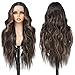 Seykiki Synthetic Lace Front Wigs for Black Women Highlight Brown Mix Black Natural Wavy Glueless Wig Ready to Wear 13x4x1 HD Lace Pre Plucked Middle Part Wig 26 Inch