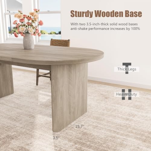 Image of GarveeHome 63 inch Long Oval Dining Table with Wooden Base for 4-6 People