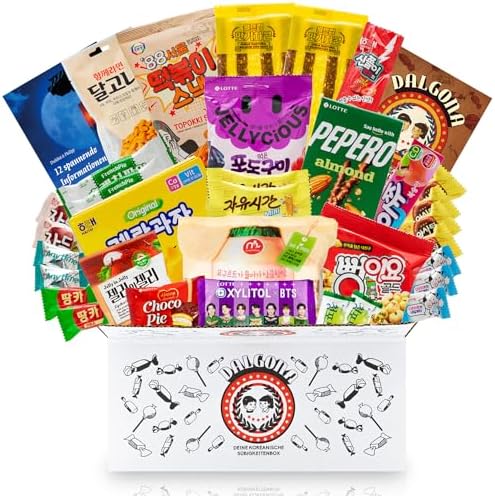 Dalgona-Box mit über 30 koreanischen Süßigkeiten - Ausgewählter Mix aus vielseitigen Snacks und Candy in einer XXL Geschenkbox - Spezialitäten aus aller Welt