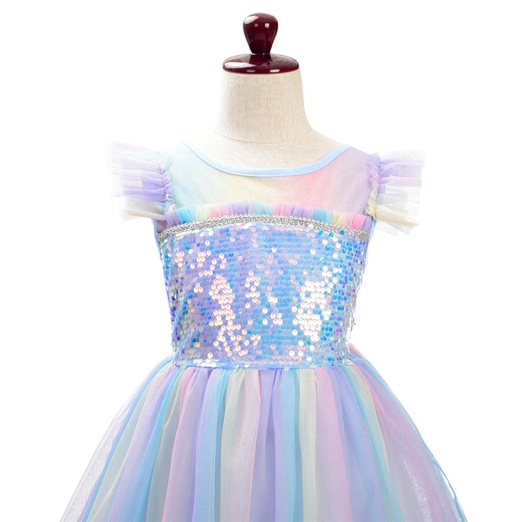 Lito Angels Deguisement Robe de Princesse Licorne Enfant Fille, Taille 2-10 ans, Bleu Arc-en-ciel - 5