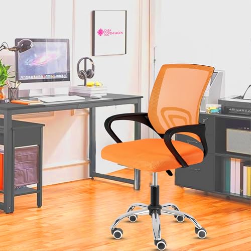 Image of Casa Copenhagen Mesh Mid Back Office /Study /Computer /Revolving /Desk Chair for Work from Home -Metal Base, Height Adjustable Seat -Orange& Black Handle