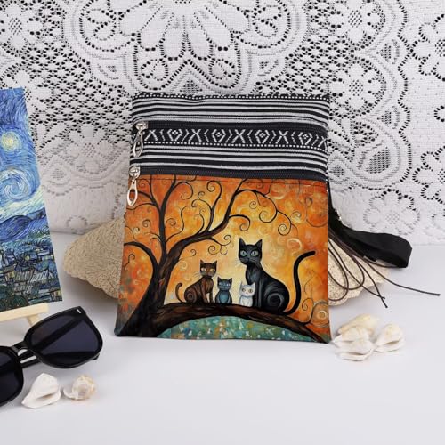 Cat Tree Print Crossbody Bag Adjustable Unisex Zipper Shoulder Bag Birthdays Gift for Women Outdoor Travel Cat Lovers Gift Men Purse3