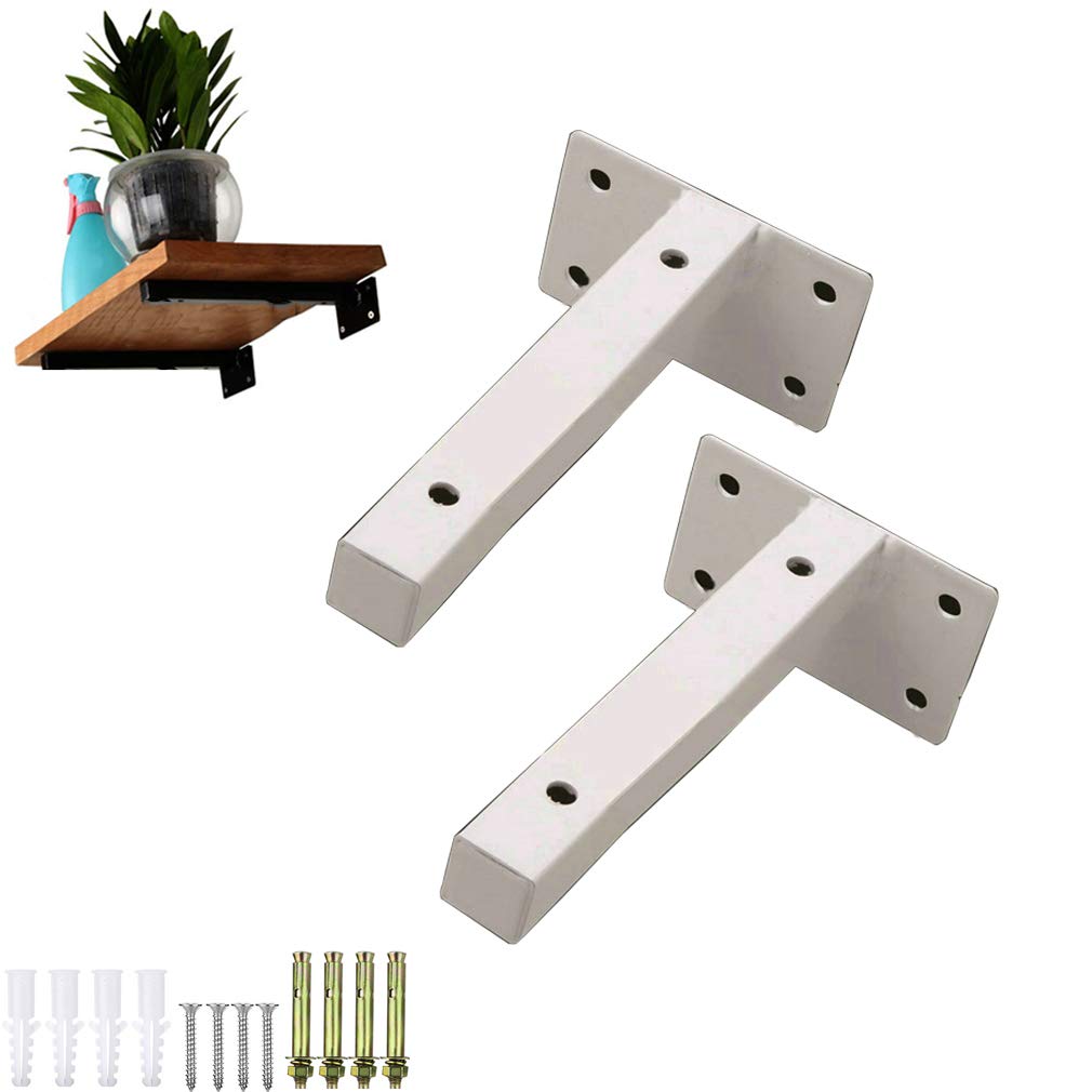 Iron Metal Shelf Bracket Floating Shelves,Wall Mounted Right Angle Bracket,for DIY Open Shelving Shelf Supports,Kitchen Book Ledge,with Screws,2 Pcs (80*100mm/3.15*3.9in,White)