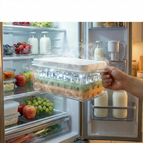 Juego de 3 bandejas apilables para hielo con tapa miniatura 6