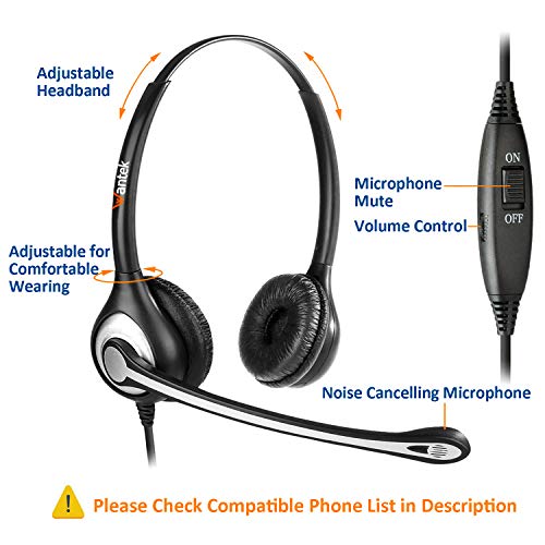 Wantek Casque Téléphone Fixe Mono RJ9 avec Micro Anti-Bruit et Contrôle de Volume, Oreillette de Centre d'appel pour ShoreTel Polycom NEC Aspire Dterm Nortel Norstar Meridian Siemens ROLM(F602S1)