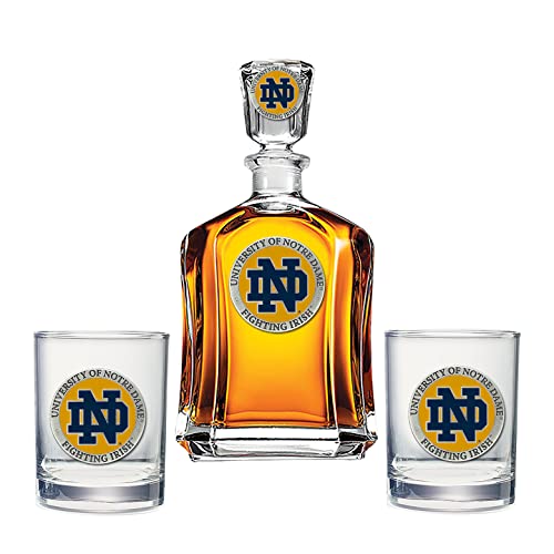 Heritage Pewter Notre Dame Capitol Decanter with 2 Glasses Combination Set | 24 OZ Pourer with 2 Double Old-Fashioned Glasses | Expertly Crafted Pewter Glass