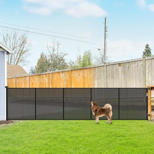 Reinforced 42" Tall Retractable Dog Gate, 155" Extra Long Retractable Baby Gate with Support Rods - Prevent Crawling Under, Indoor/Outdoor Retractable Gate Extra Tall Baby Gate Retractable Fence/Black