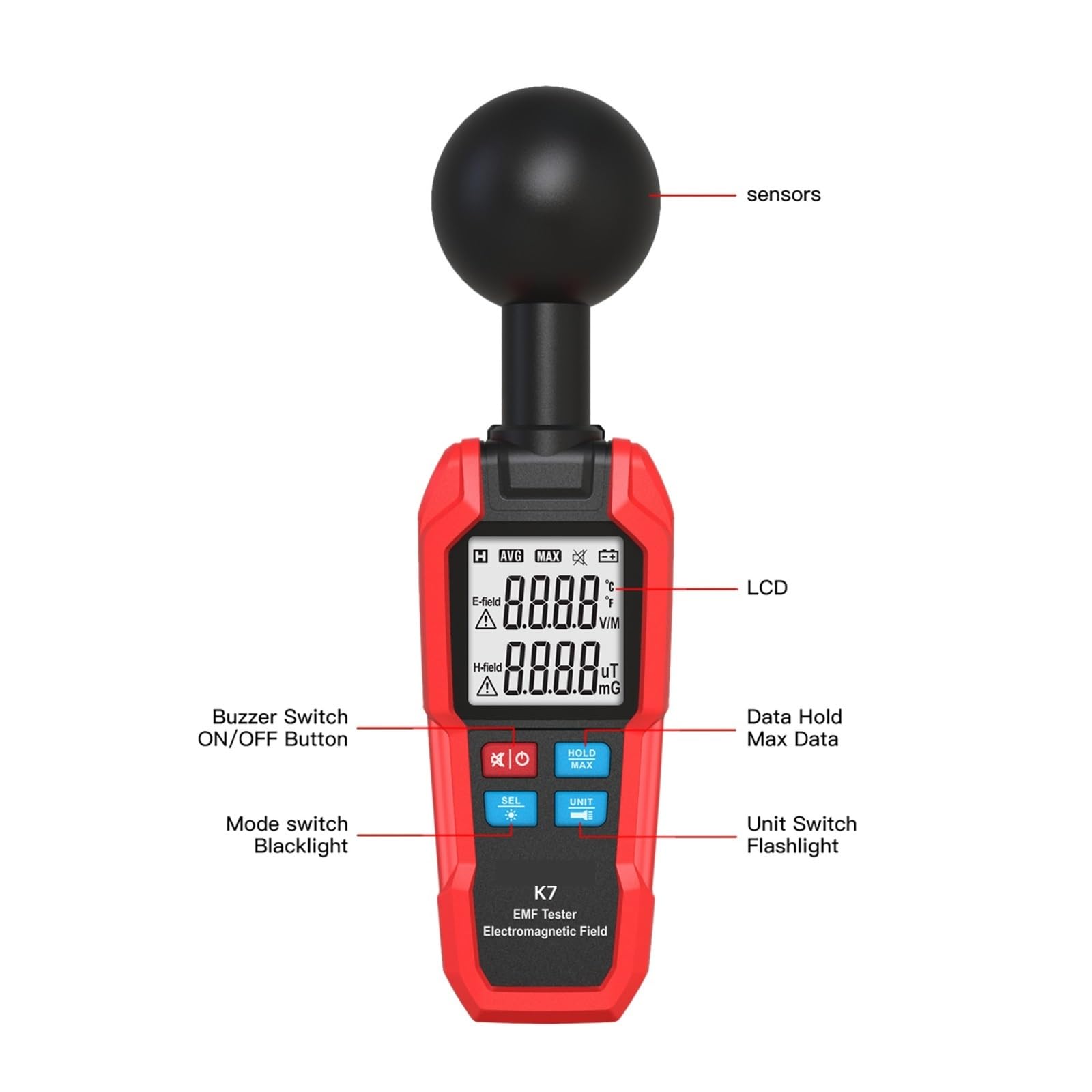 Detektor promieniowania magnetycznego pola elektrycznego K7 Tester promieniowania elektromagnetycznego Miernik EMF Miernik wykrywania częstotliwości radiowej Do biura