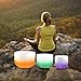 7-11 Inch Set of 3 Gradient Design Quartz Crystal Singing Bowl Chakra Set with Free Carrying Case and Suede Sticker & O-ring