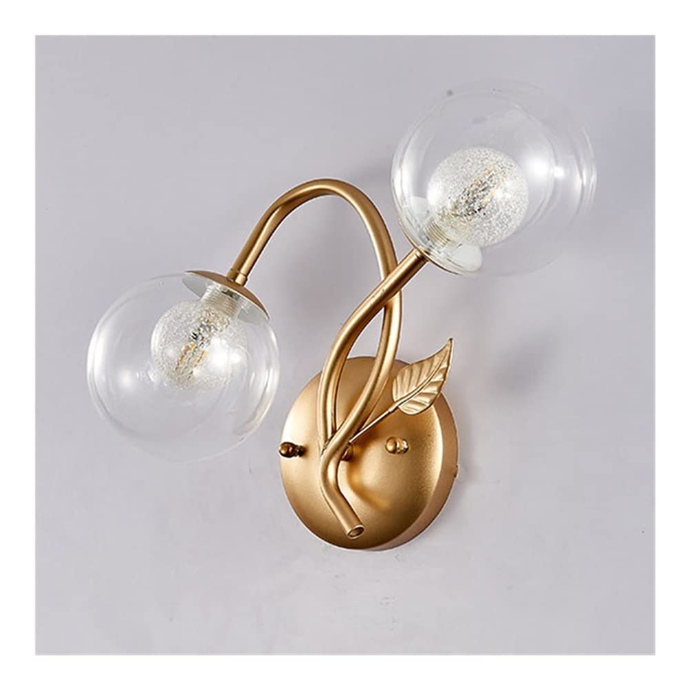 IUokLU Wall Sconce Light Fixture Indoor Bedside Lamp Wall Wash Light Creative Double Head Wall Lamp Wrought Iron Lamp Body with Glass Lampshade Wall Light Apply to Bedroom Bathroom Hallwa