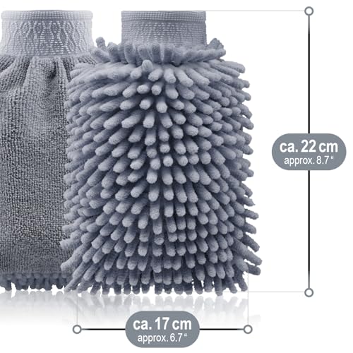 com-four® 3X Guante de Lavado para automóviles y hogar - Guante de Microfibra - Guante de Chenilla - Guante de Limpieza para el Cuidado del automóvil, Lavado de automóvile (3 Partes - Gris) - imagen 6