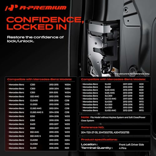 Image of A-Premium Front Left Driver Side Door Lock Actuator Compatible with Mercedes-Benz C250 C300 C350 CLS400 CLS550 E250 E350 E400 E550 GLK250 GLK350 SL400 SL450 SL550 SLC300 SLK250 SLK300 SLK350 SLK55 AMG