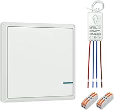 230V Wireless Lights Switch for Light - No Wiring RF Electrical Wall Light Switch Remotely Control Indoor 100m Outdoor 500m Lamps, On-Off, 1000W, 10A MAX, 80~275V, IP66 Waterproof, V0 Fireproof