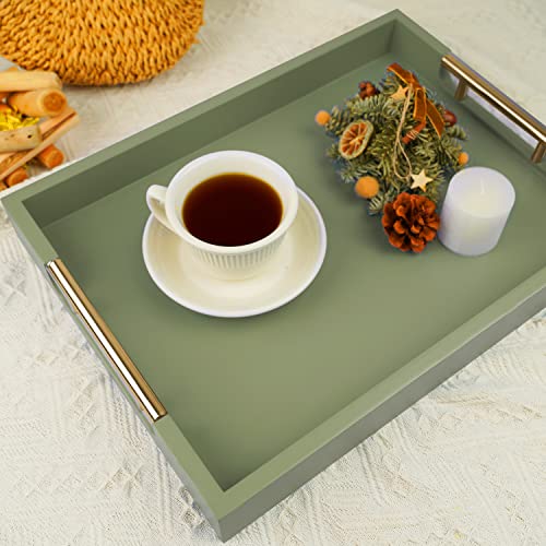Nelony Wooden Decorative Coffee Table Tray, 16" Serving Tray With Handles, Matte Finish Decorative Tray, Ottoman Tray For Living Room, Perfume, Vanity Dresser Organizer (Olive Green) #TOP5