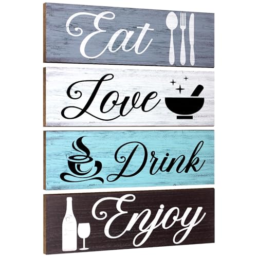 4 Pieces Wood Kitchen Decor Sign Rustic Wooden Eat...
