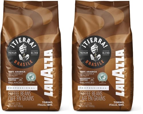 Image of Lavazza Tierra Brasile | Whole Roasted Bean Espresso | Traditional Drum Roasting | 1Kg Pack (Pack of 2)