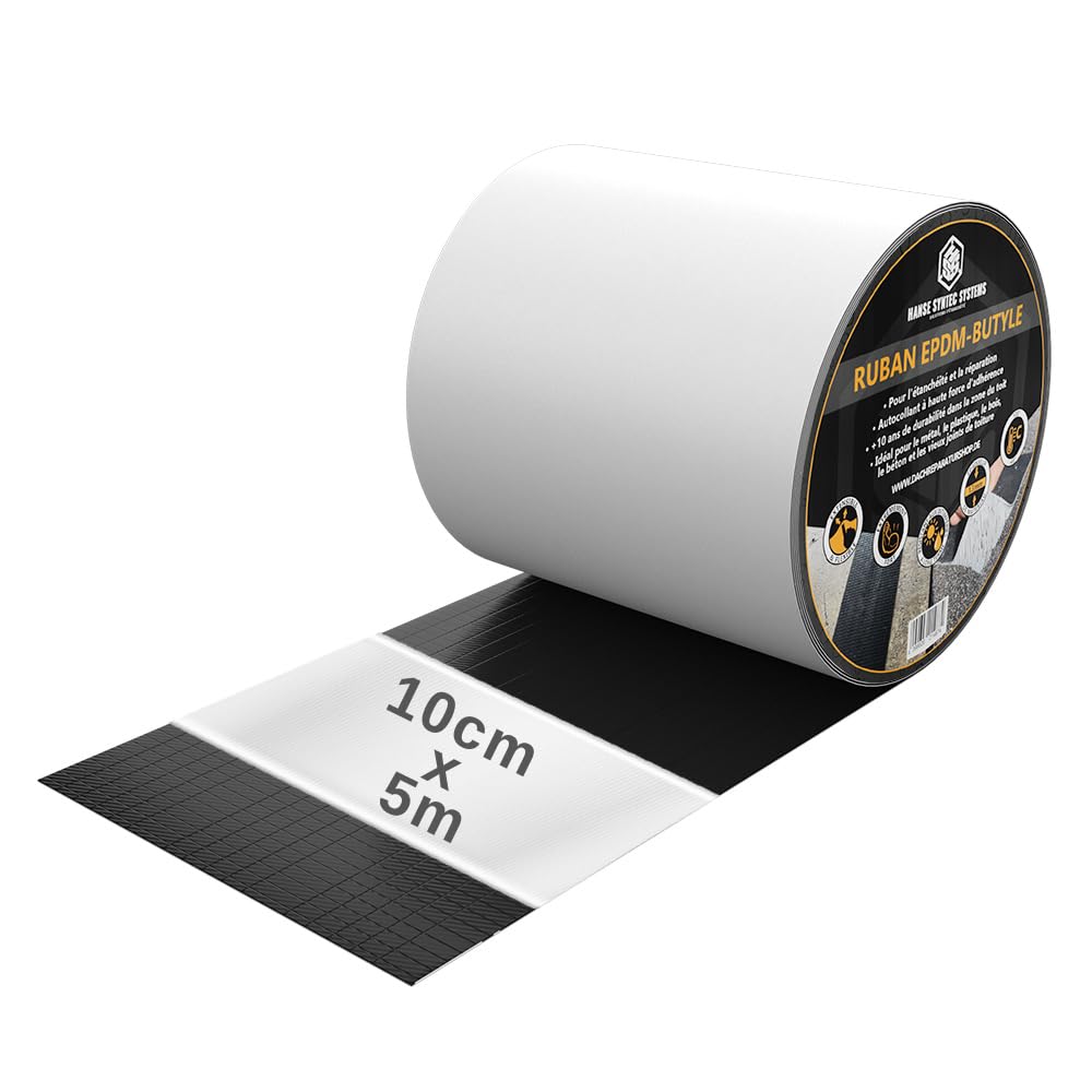 Nastro butilico EPDM impermeabilizzante – scotch anti perdite adesivo 10 cm x 5 m – aderisce su PVC, legno, metallo, cemento – nastro adesivo impermeabile esterno per riparazioni