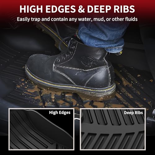 Image of LASFIT Floor Mats for Toyota Highlander 2014-2019 (Not for Hybrid) All Weather Custom Fit Floor Liner for Highlander LE /XLE /SE /Limited /TPE Front and Rear 2 Row Car Mats,Black