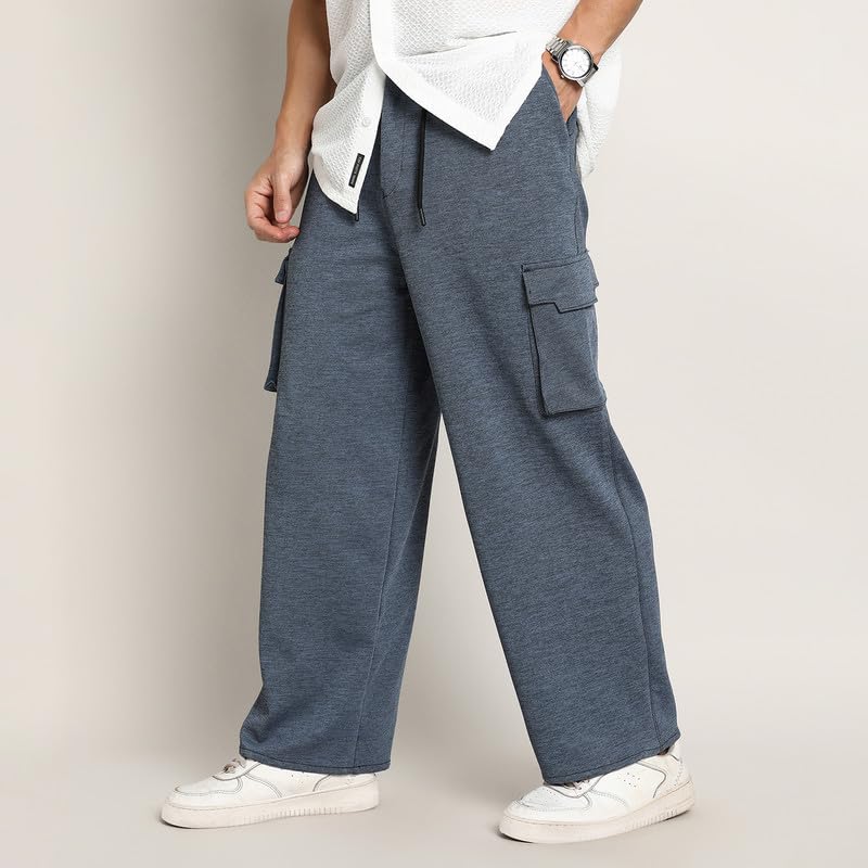 Image of CAHOOT Men's Cargo Trousers for Casual Wear | Mid-Rise | Relaxed Fit | Button Closure | Cargo Pants Crafted with Comfort Fit for Everyday Wear