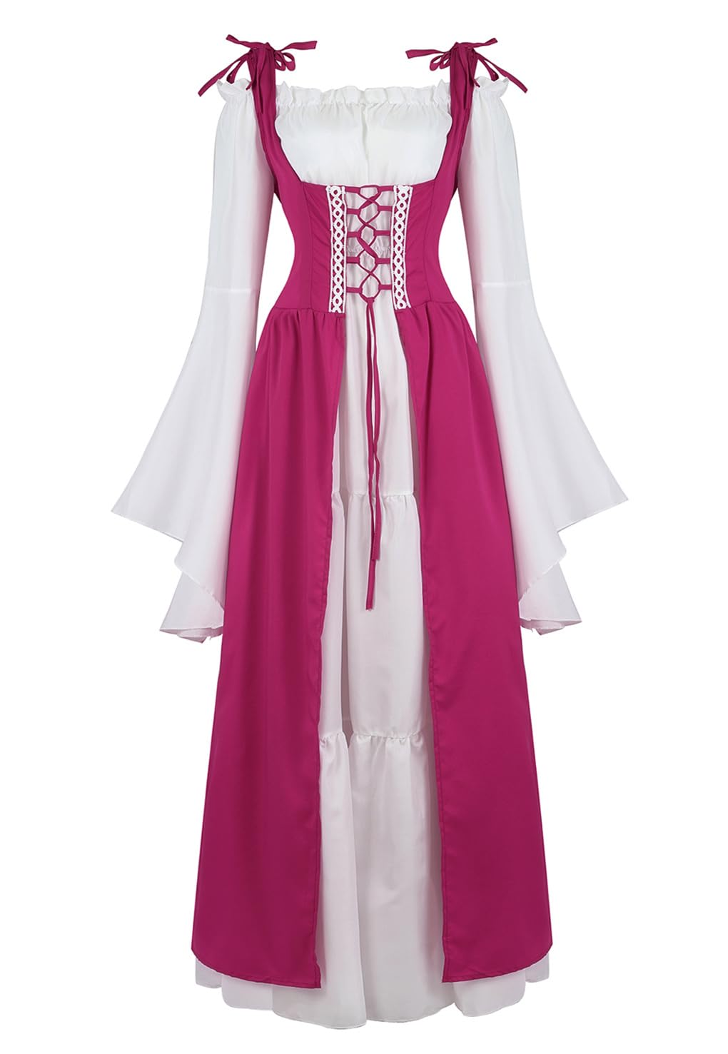 Womens Renaissance Dress Costume with Bell Sleeves and Lace Up Front
