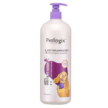 Petlogix Natural Anti Irritant Wash, Anti Bacterial & Fungal Pet Wash Shampoo for Dog & Cat Enriched with Aloevera, Oatmeal & Chamomile Mineral Oil, SLS & Paraben Free, 1L
