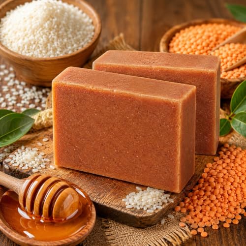 Image of Ubtan Soap Pack of 2 | Natural Scrub With Sandalwood (Chandan) Multani Mitti Honey | Herbal Face and Bath Soap with Exotic Indian Herbs | Tan Removal and Antioxidant Cleanser for Pimple and Dryness, 200gm Each