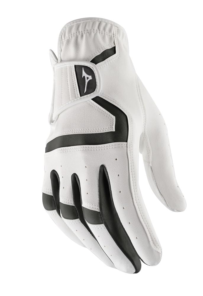 Mizuno Mens MX Synthetic Leather Golf Glove, RH White/Black, Small