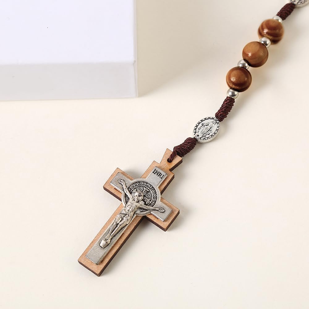 Collana Rosario in Legno di Ulivo con Croce di San Benedetto Collana Donna Elegante in Stile Classico per Occasioni Speciali Idee Regalo Donna