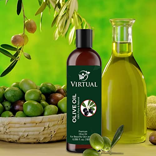 Image of VIRTUAL 100% Pure Natural Olive Oil For Shine & Stronger Hair, Skin Care & Cold Pressed Natural Oil for Multipurpose Use (180ml)-Pack of 2