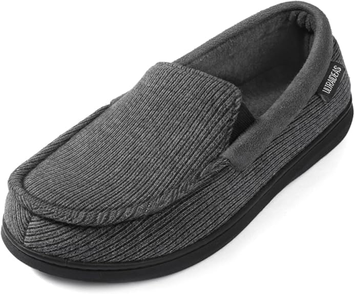 Image of ULTRAIDEAS Men's Moc-Toe Slippers Loafer House Shoes Indoor Outdoor Memory Foam with Breathable&Warm Knit Upper