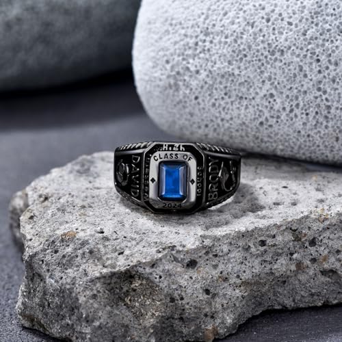 Personalied Mens Class Rings 10k/14k/18k/Sterling Silver High School College Class Ring Customized Birthstone Class Of 2025 2026 Ring Graduation Gift for Men(With Gift Box)3