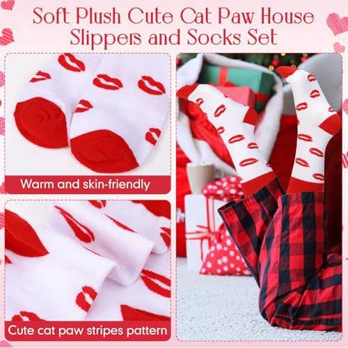 Geyoga Valentine's Day Slippers for Women Heart Slippers with Soft Warm Socks Winter Fuzzy Heart Warm Gift4