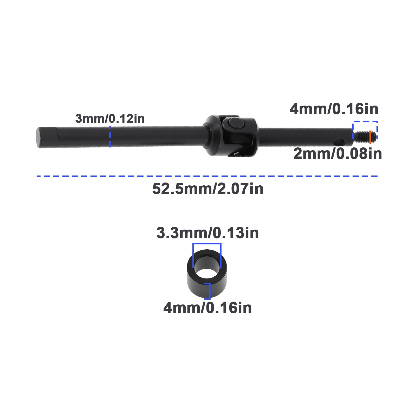 Briny River 1 Set RC Carbon Steel Front Axle Shaft Steering CVD Set Extended Universal Joint Modification Accessories Compatible with 1/24 Axial Scx24 - Image 3