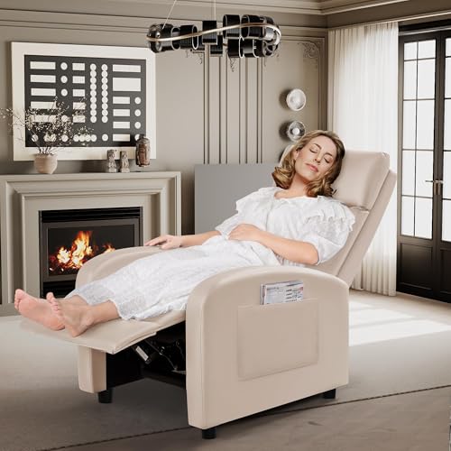 Sillón reclinable moderno piel sintética Beige miniatura 5