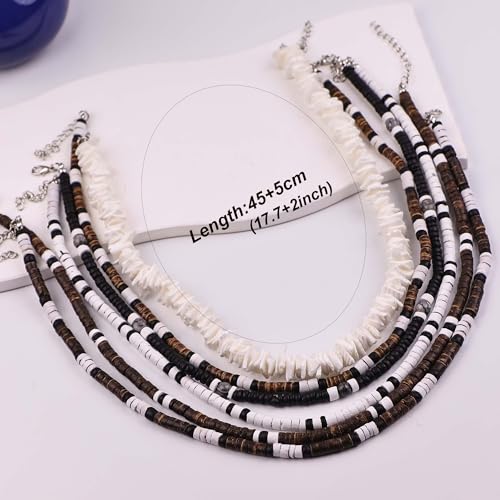 6Pcs Puka Shell Necklace Men Seashell Surfer Necklace for Men Women Hawaiian Choker White Necklaces Set Summer Beach Jewelry4
