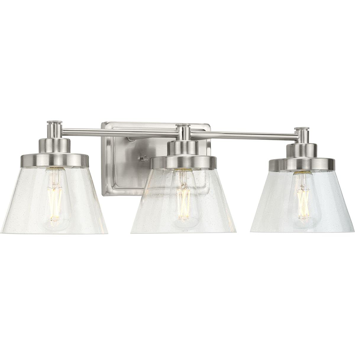 Hinton Collection 3-Light Clear Seeded Glass Farmhouse Bath Vanity Light Brushed Nickel