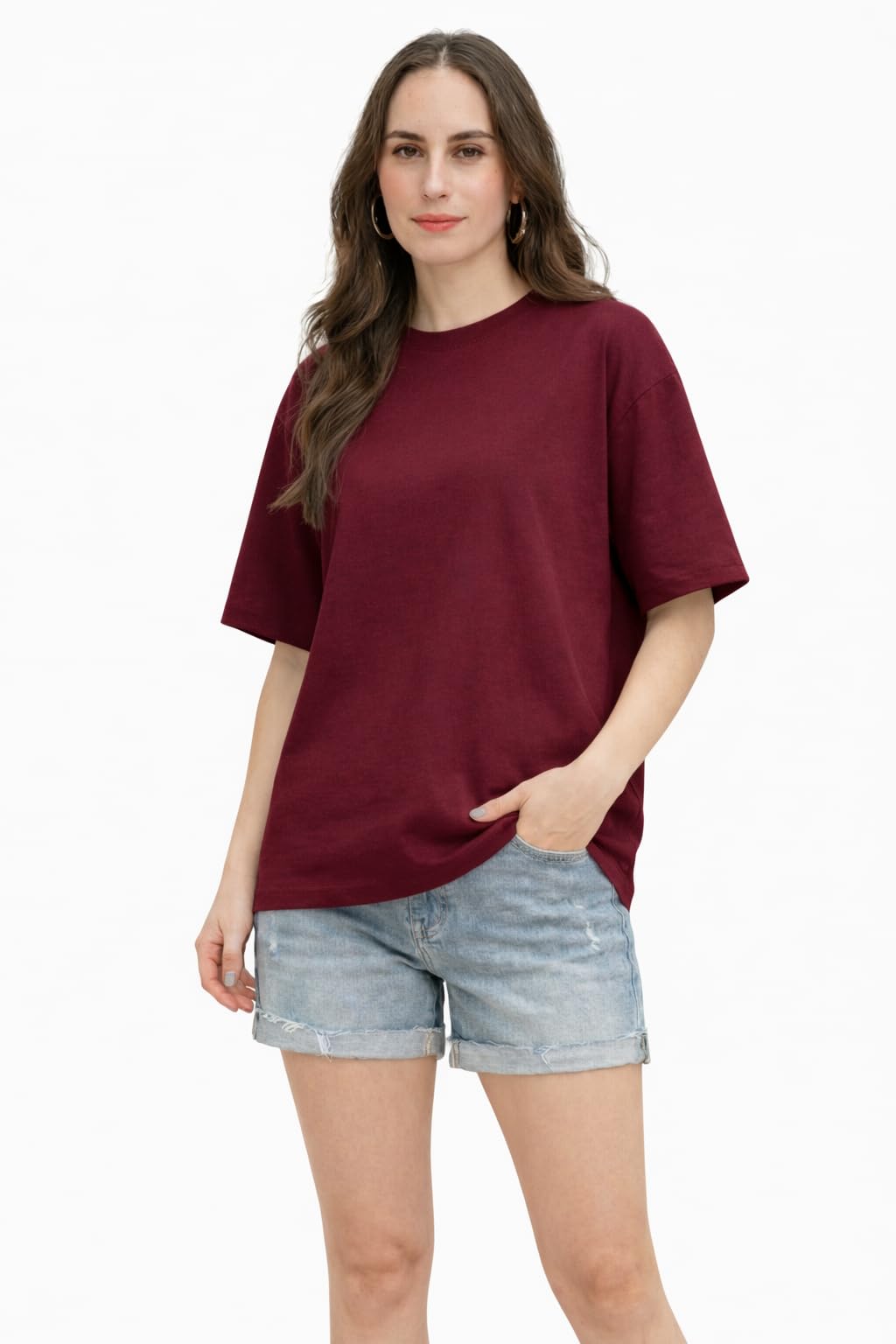 Aurelia Liula Corporation Women's Oversized T-Shirt, 100% Cotton Casual Loose Fit Tee, Round Neck Half Sleeve Solid Cotton Top in neutral
