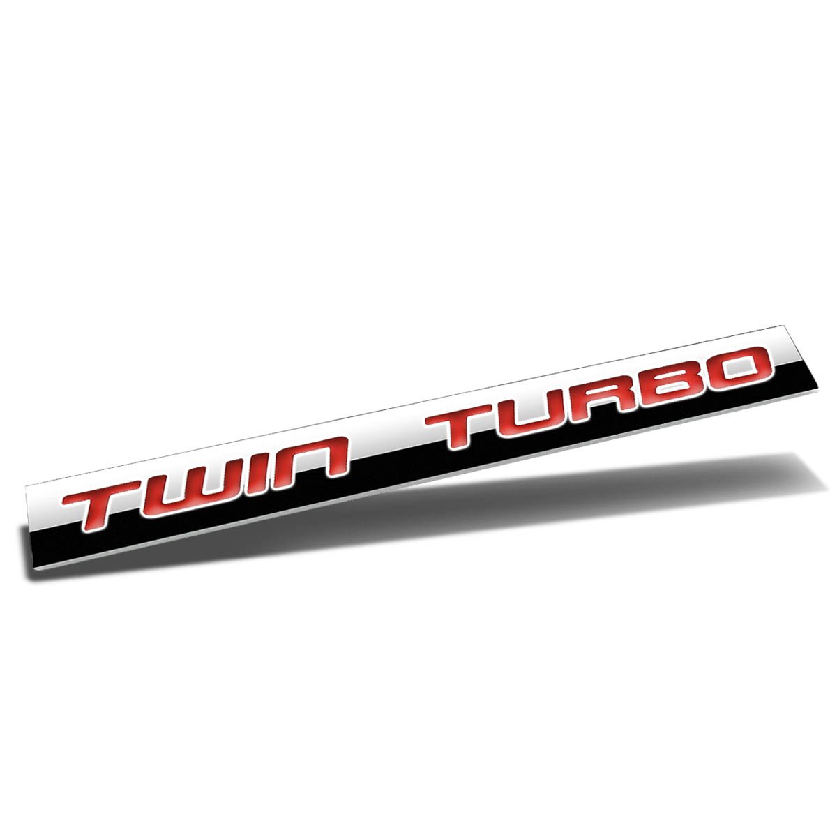 Auto Dynasty Chrome Finish Metal Emblem Twin Turbo Badge (Red Letter)