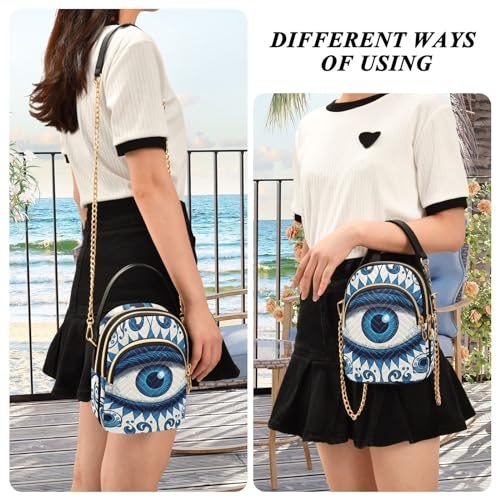 Pattern Blue Evil Eye Crossbody Shoulder Bags for Women, Compact Fashion Sling Bag with Chain Strap Top handle for Evening Party Dating Travel2