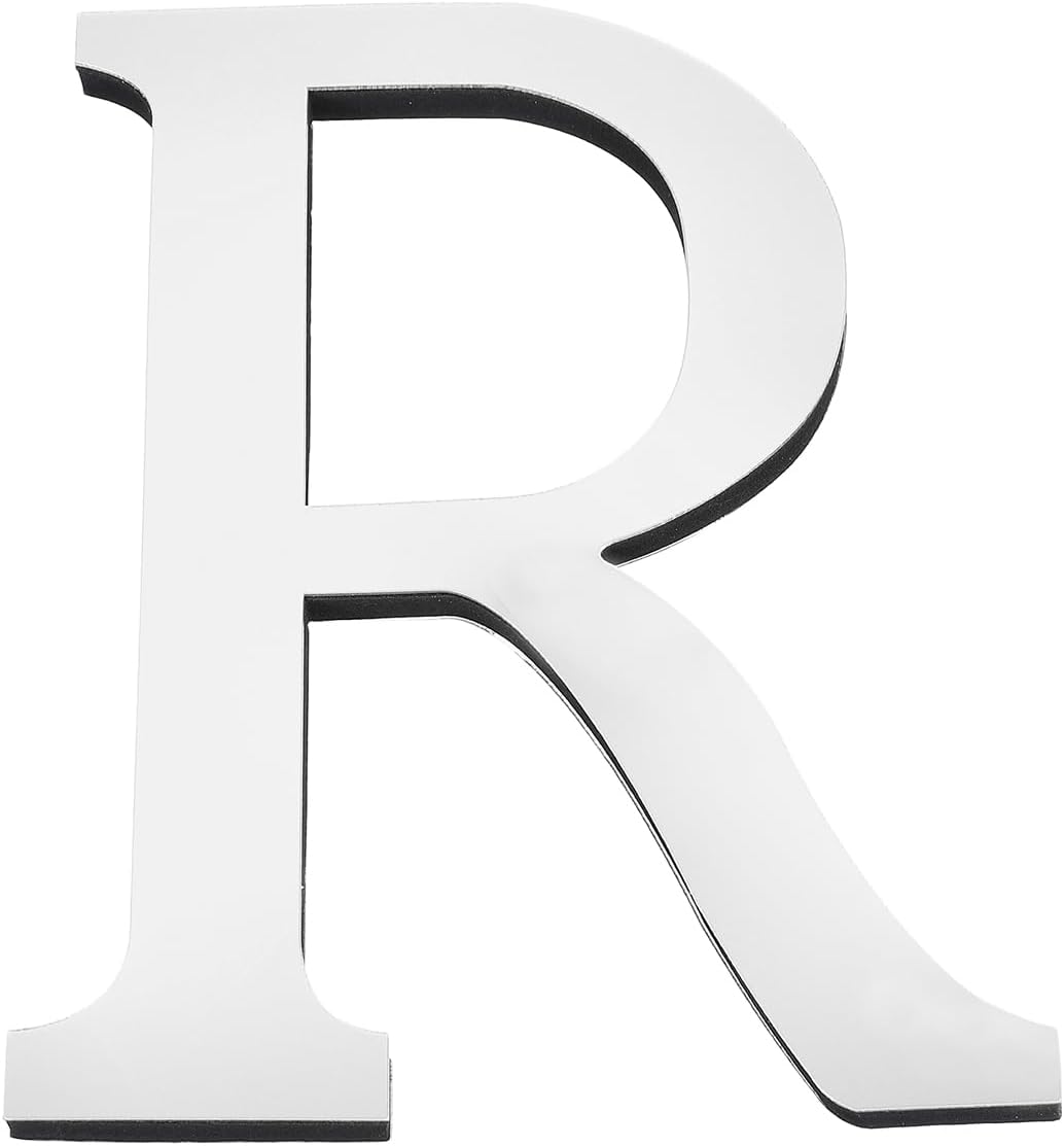 PATIKIL 7.87 Inch 3D Acrylic Alphabet Mirror Wall Stickers Letter R Self-Adhesive Home Decor Letter Sign Art Sticker Decal for DIY Home Decoration Silver