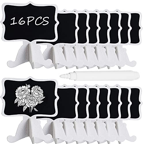16 Pcs Mini Chalkboard Signs with Easel Stand, Food Tags for Buffet Wooden White Framed Chalkboard Food Labels Message Board Signs for Table Numbers, Brunch Decor, Party Buffet, Wedding Sign